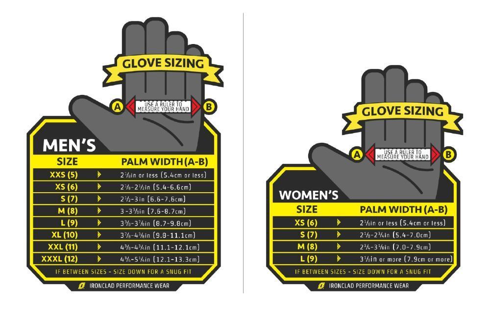 Ironclad Glove Size Chart